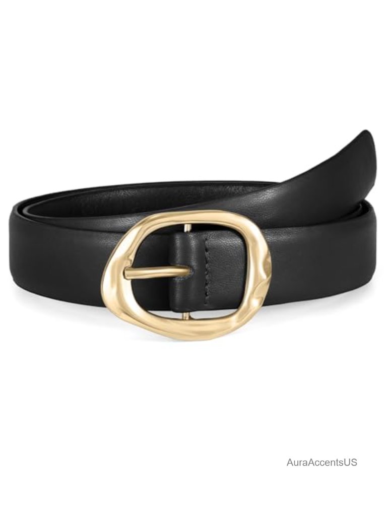 Faux Leather Waist Belt With Gold Buckle For Women Casual Fashion